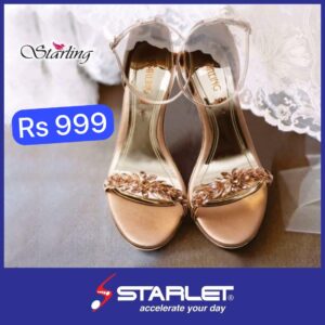 Low heel golden sandal to maintain the balance of fabulous design and relaxing walk